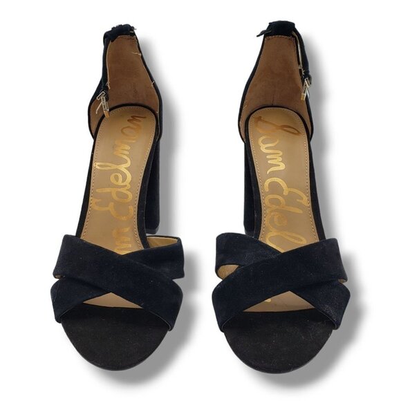 Sam Edelman Yancy Sandals Womens 9 Black Suede Block Heel - Picture 3 of 10